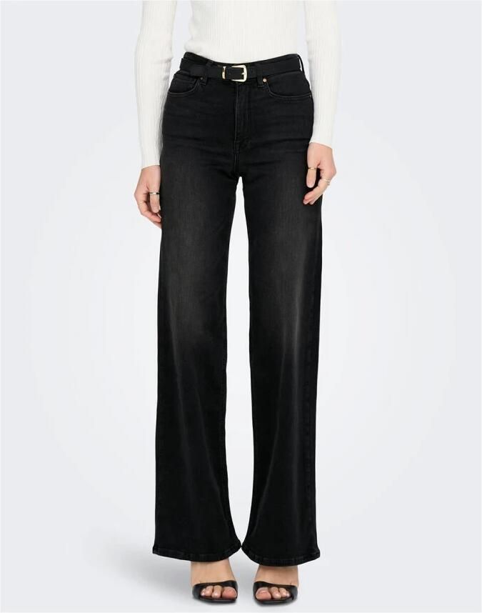 ONLY high waist wide leg jeans ONLMADISON washed black denim - Foto 3