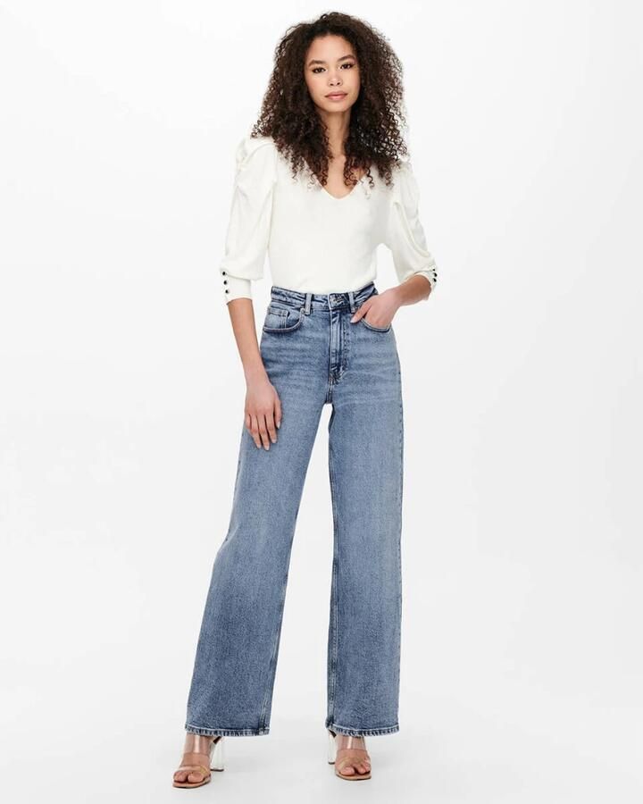 ONLY high waist wide leg jeans ONLJUICY medium blue denim - Foto 5