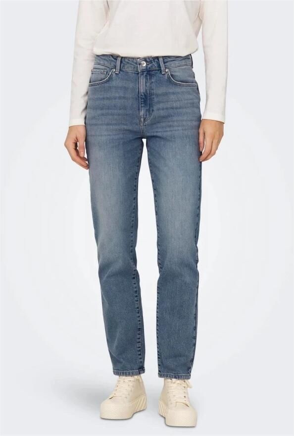 ONLY cropped high waist straight leg jeans ONLEMILY medium blue denim - Foto 5