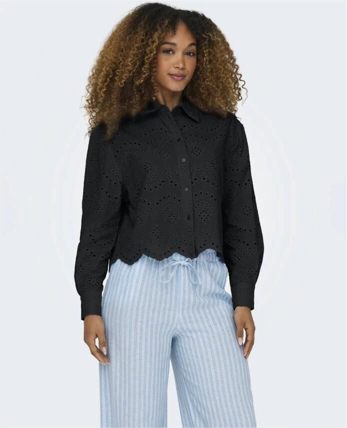 Only Loose fit blouse met lange mouwen van puur katoen met broderie anglaise model 'VALAIS' - Foto 3