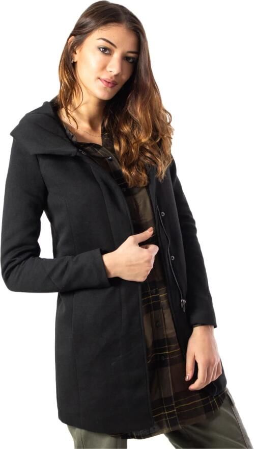 Only Zwarte gedrapeerde jas met capuchon en verborgen sluiting Zwart Dames - Foto 6