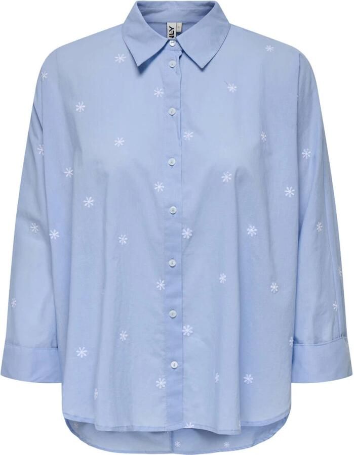 Only Lina Grace LS EMB Shirt Blue Dames - Foto 3