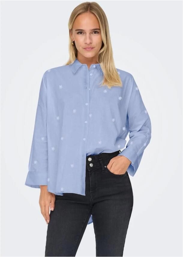 Only Lina Grace LS EMB Shirt Blue Dames - Foto 2