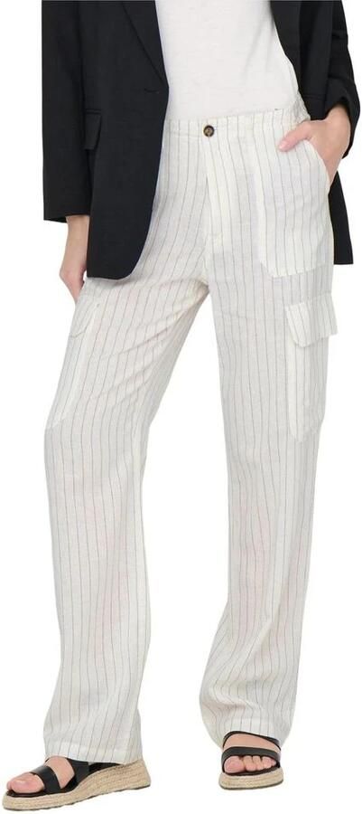 Only Linnen Cargo Broek Lente Zomer Collectie White Dames