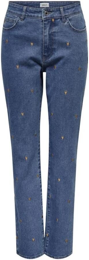 ONLY straight leg jeans ONLRILEY met hartjes medium blue denim
