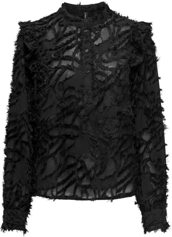 ONLY blousetop ONLCAMMIE met all over print en ruches zwart
