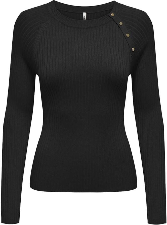 Only Geribbelde gebreide trui met lange mouwen Black Dames