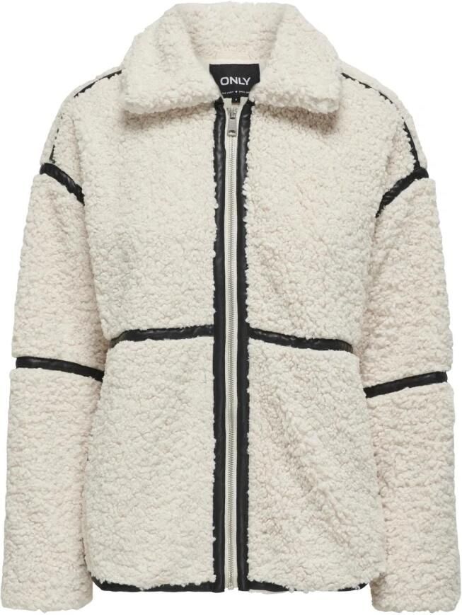 Only Boxy fit jacks van teddybont met leren details model 'PARIS' - Foto 4