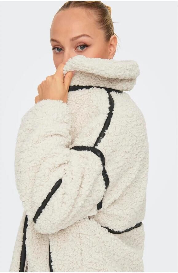 Only Boxy fit jacks van teddybont met leren details model 'PARIS' - Foto 3