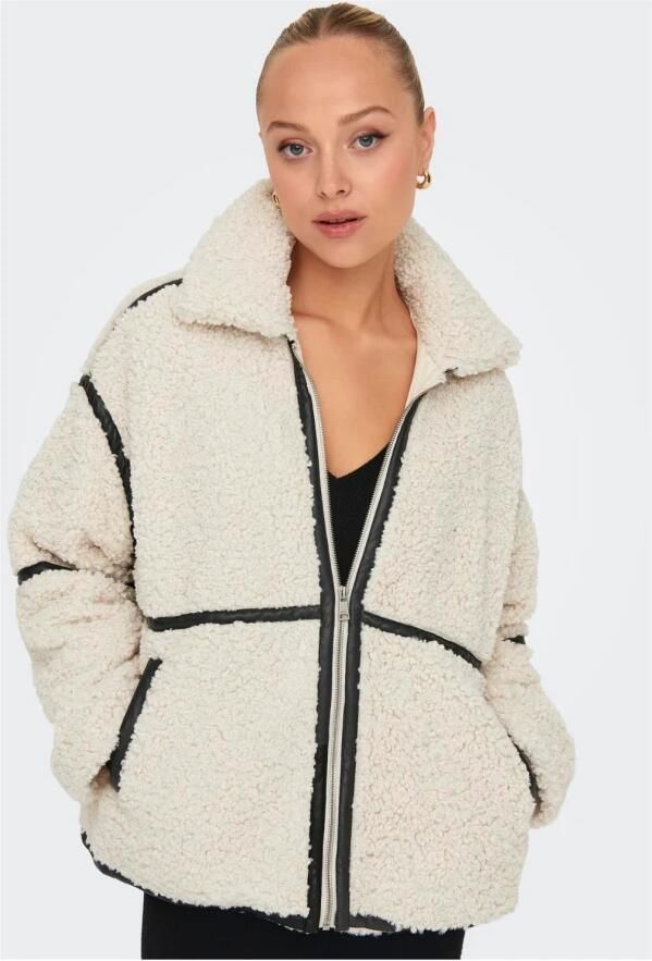 Only Boxy fit jacks van teddybont met leren details model 'PARIS' - Foto 2