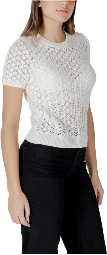 Only Witte Gebreide Korte Mouw Top White Dames