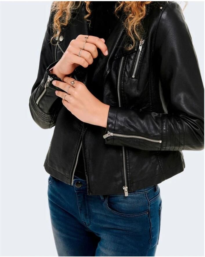 Only Imitatieleren jack ONLGEMMA – Bikerjack met asymmetrische ritssluiting getailleerd casual leerimitatie zakken met ritssluiting - Foto 3