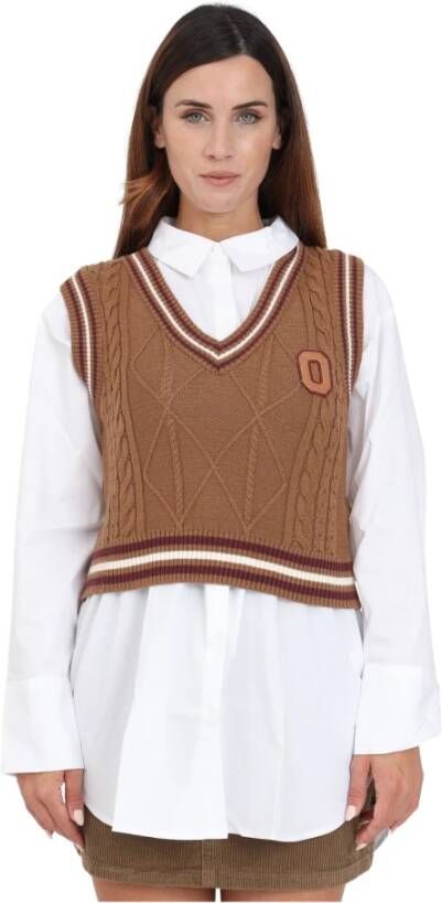 Only Korte mouw V-hals Sweater Vest Brown Dames