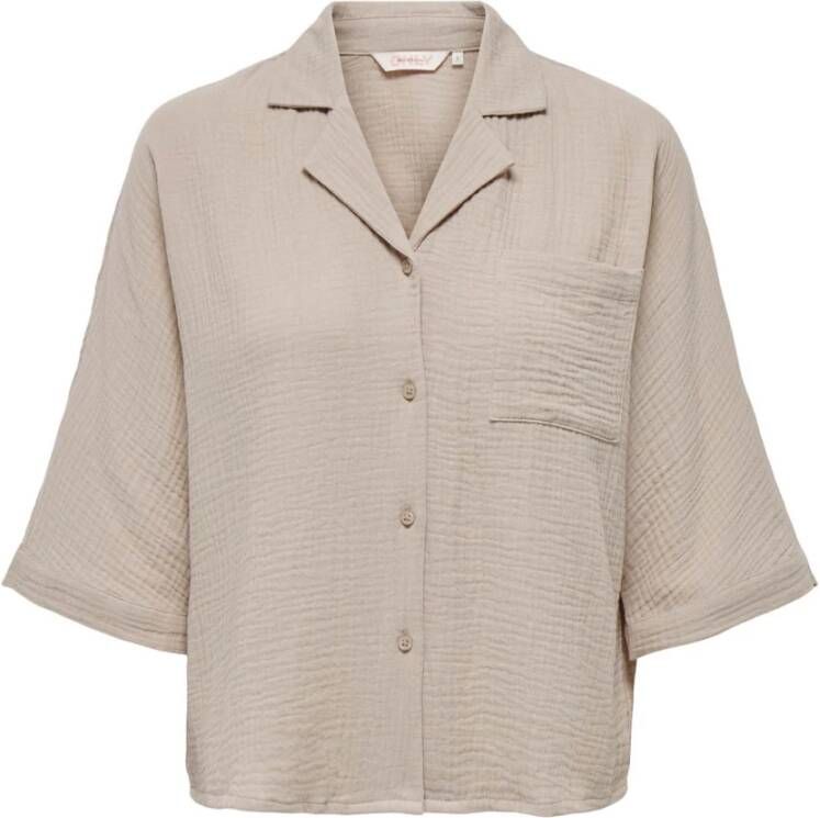 Only Boxy fit blouse met korte mouwen van zuiver katoen model 'THYRA'