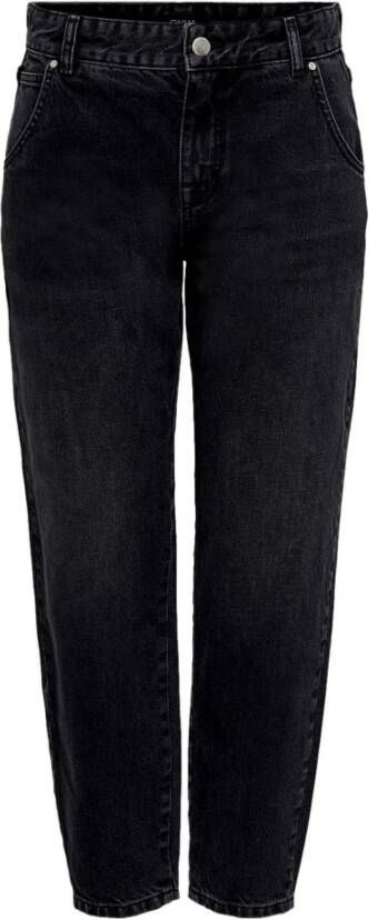 ONLY cropped high waist tapered fit jeans ONLTROY zwart