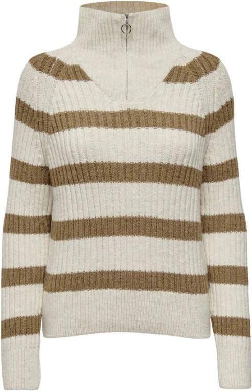 Only Trui met staande kraag ONLLEISE FREYA LS ZIP HIGH NECK KNT NOOS met gestreept patroon