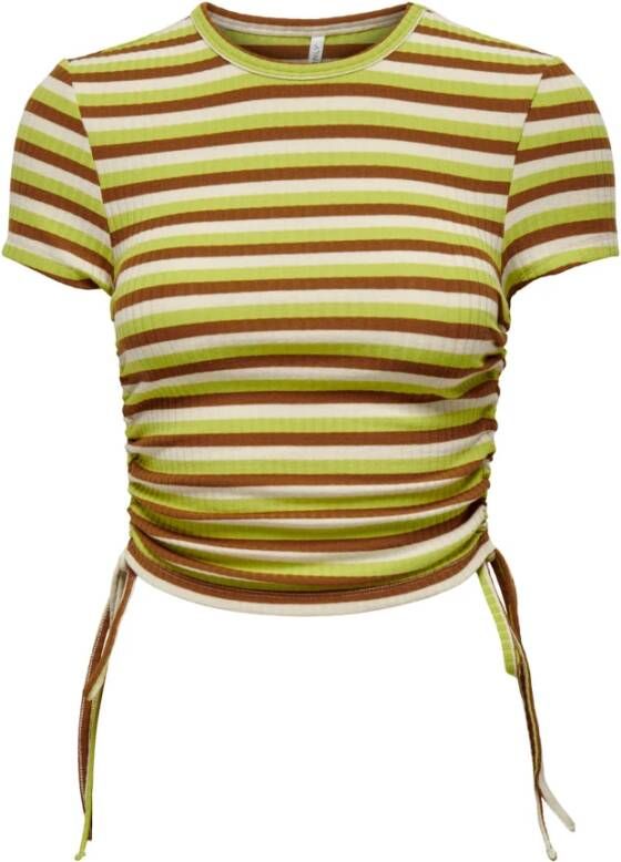 Only Gerimpeld korte mouw top Green Dames