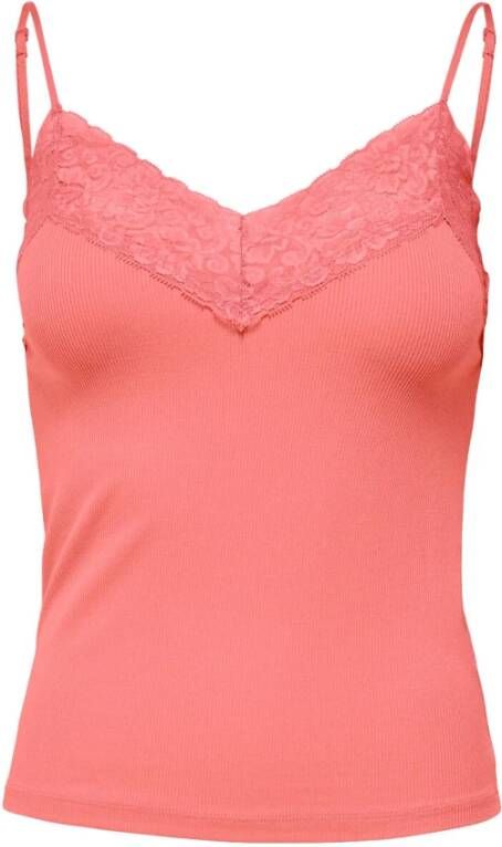 Only Mouwloze Kant Singlet Pink Dames