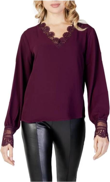 Only Bordeaux V-Hals Blouse voor Herfst Winter Red Dames