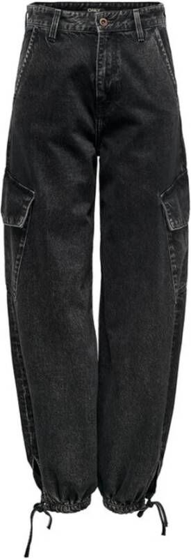 Only Hoge taille zwarte denim jeans met cargo details Zwart Dames