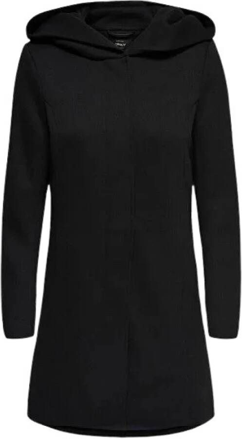 Only Zwarte gedrapeerde jas met capuchon en verborgen sluiting Zwart Dames