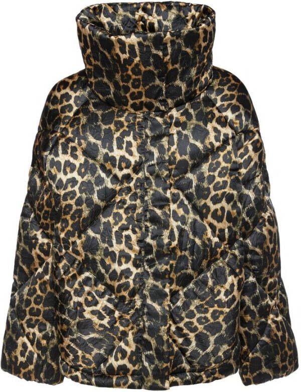 OOF Wear Korte dierenprint gewatteerde jas Brown Dames