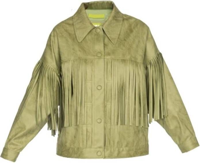 OOF Wear Olijfgroene Korte Imitatieleren Jas met Franjes Green Dames