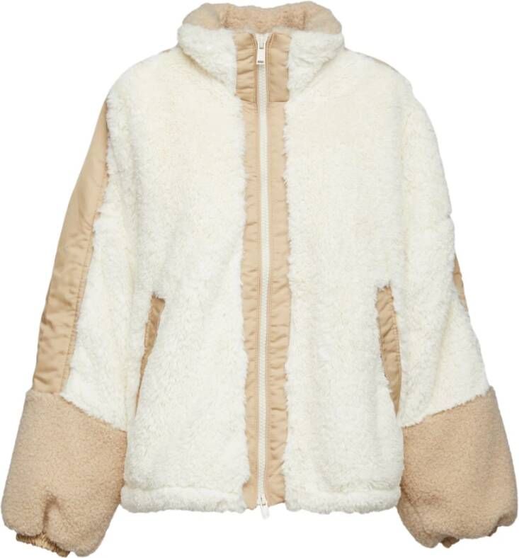 OOF Wear Korte witte jas met satijnen nylon details Beige Dames