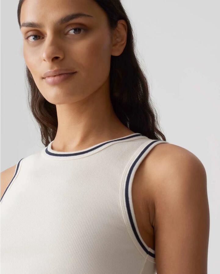 Opus Korte Mouw Top Preppy Stijl Beige Dames