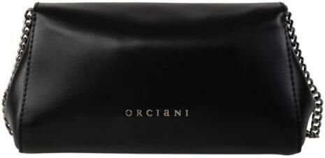 Orciani Clutches Smooth Leather Clutch With Unique Chain Handle in zwart