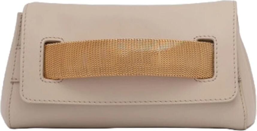 Orciani Clutches Smooth Leather Clutch With Removable Chain Strap in beige