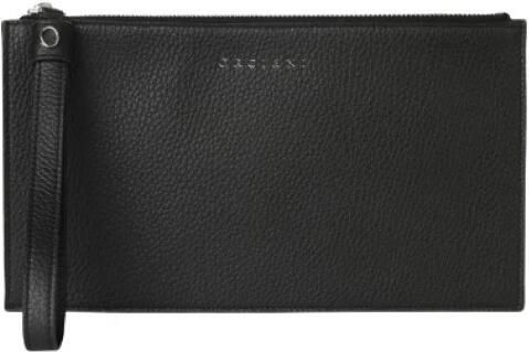 Orciani Zwarte Leren Rits Zak Black Heren