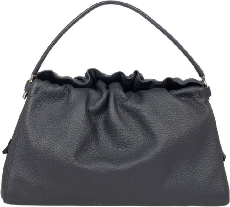 Orciani Puffy Leren Handtas met Verstelbare Schouderband Zwart Dames
