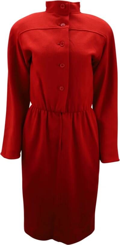 Oscar De La Renta Pre-owned Oscar De La Renta Long Sleeve Buttoned Midi Dress in Red Wool Rood Dames