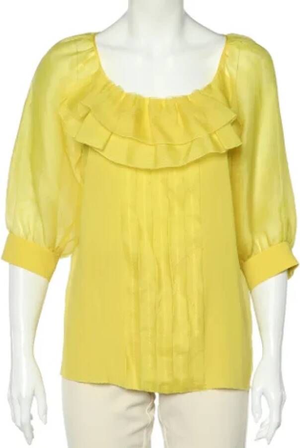 Oscar De La Renta Pre-owned Silk tops Yellow Dames