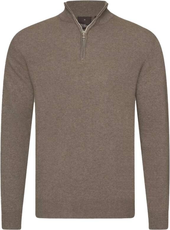 Oscar Jacobson Halfzip Patton Wol en Kasjmier Lange Mouw Bruin Heren