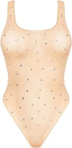 Oseree Transparent bodysuit with crystals Beige Dames