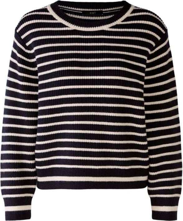 Oui Casual Gestreepte Trui Licht en Soepel Box-Model met Iets Verkorte Mouwen Blauw Dames