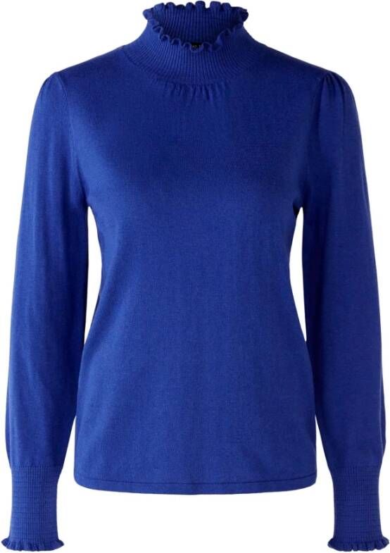 Oui Elegante Gebreide Trui met Smokkraag en Manchetten Blauw Dames
