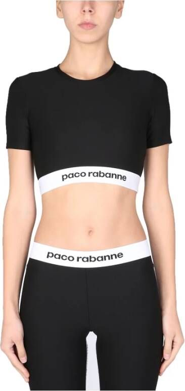 Paco Rabanne Logo Band Crop Top Zwart Dames
