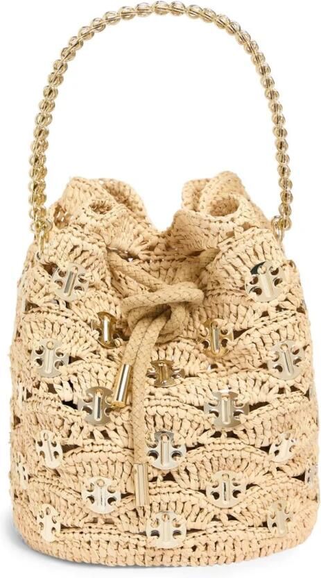 Paco Rabanne Natuurlijke Raffia Schoudertas met Kettinghandvat Beige Dames