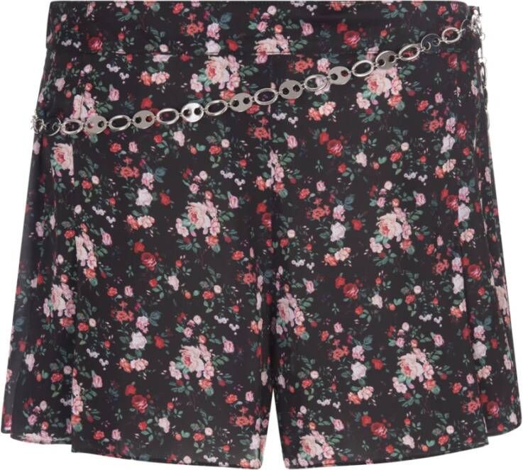 Paco Rabanne Satijnen Shorts met Bloemenprint Zwart Dames