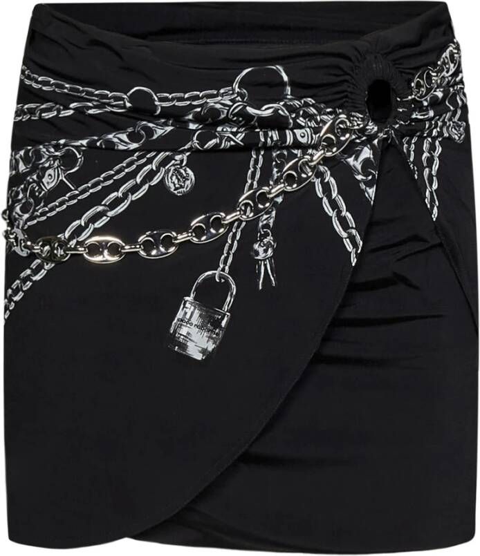 Paco Rabanne Zwarte Shorts met Asymmetrische Taille en Zilveren Metalen Detail Zwart Dames