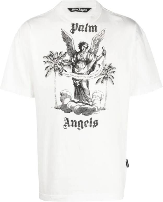 Palm Angels 0110 White Black University T-Shirt White Heren