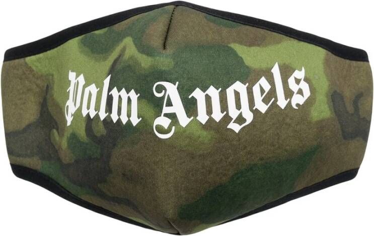 Palm Angels Groene Camouflage Gezichtsmasker met Logo Print Green Heren