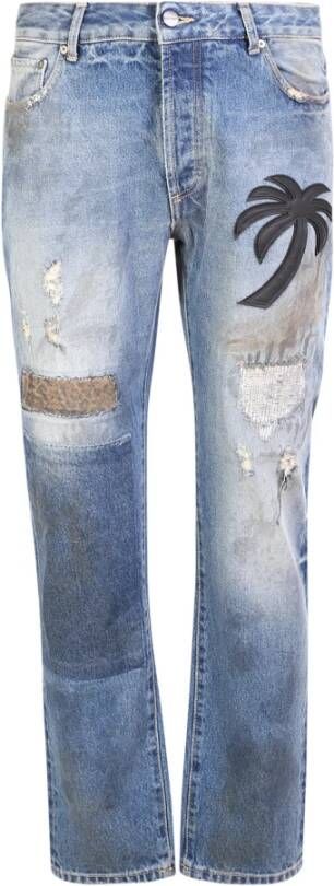 Palm Angels Authentieke Blauwe Jeans met Hoge Taille en Rechte Pijp Blauw Heren