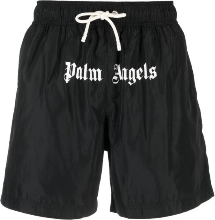 Palm Angels Zwarte Logo-Print Zwembroek Black Heren