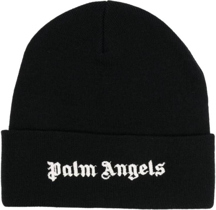 Palm Angels Zwart wit logo-geborduurde katoenen muts Black Heren