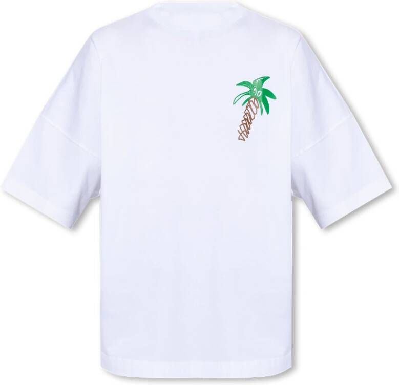 Palm Angels Witte T-shirt met logo-print en palmboomprint White Heren