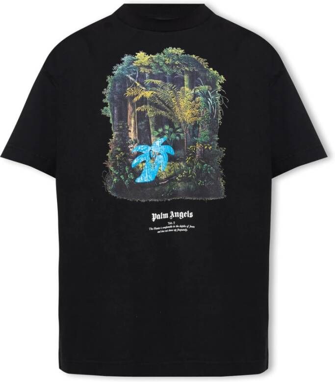Palm Angels Katoenen T-Shirt met Bosjacht Print Black Heren